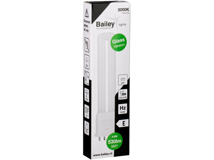 LED PL kompaktrør - 4.5W (9W), 2G7, AC (830)