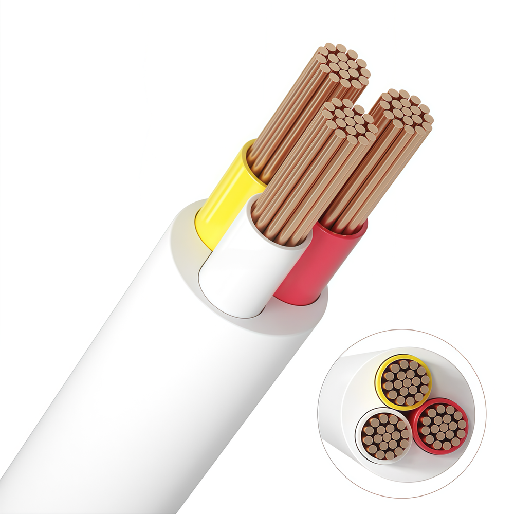 12-24V CCT kabel, hvid rund - 3 x 0,5 mm2, metervare, minimum 5 meter