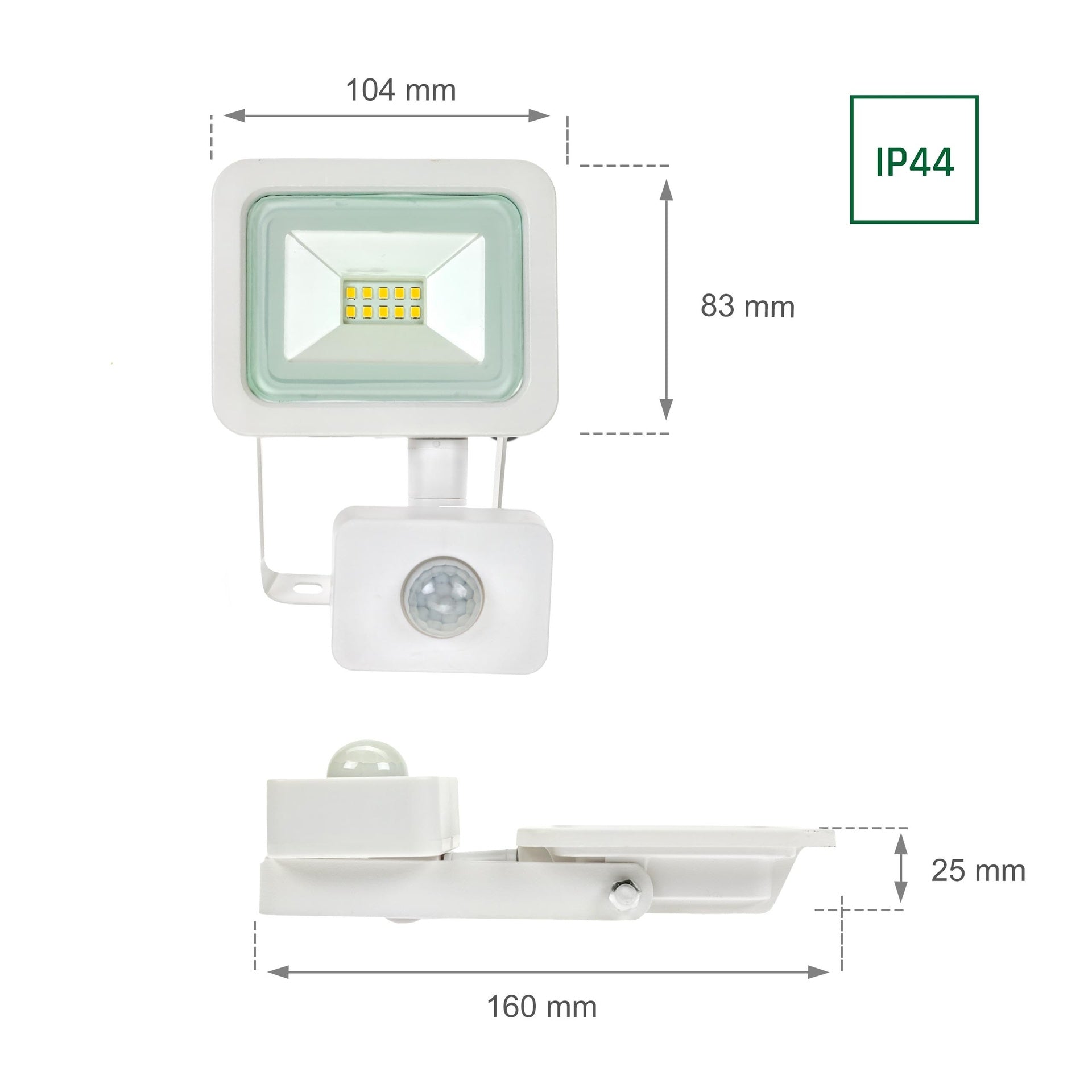 10W LED projektør m. sensor 6000K 830 Lumen