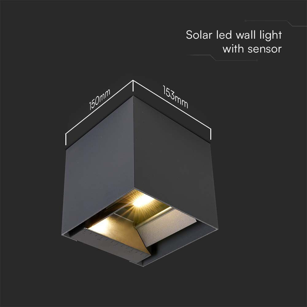 V-Tac 3W Solcelle væglampe LED - Sort, sensor, IP65, effekt 9W, 860lm, IP65.