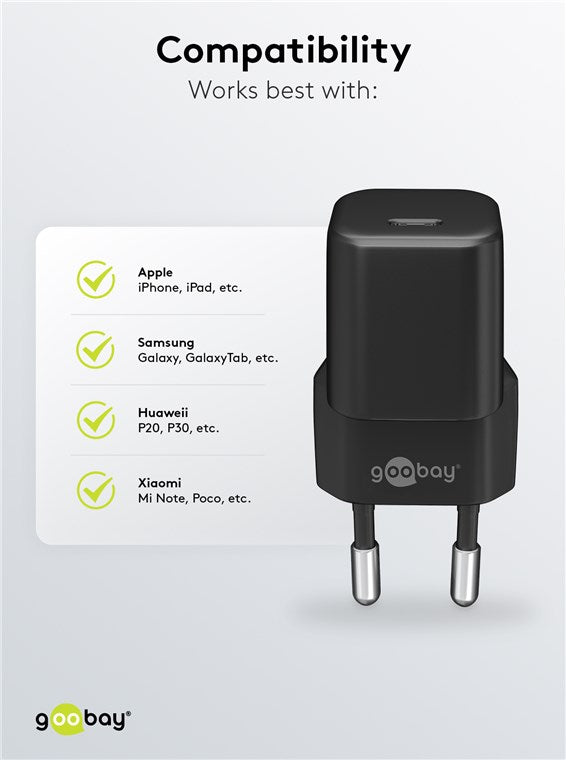 USB-C lynlader PD GaN Nano (20W), sort