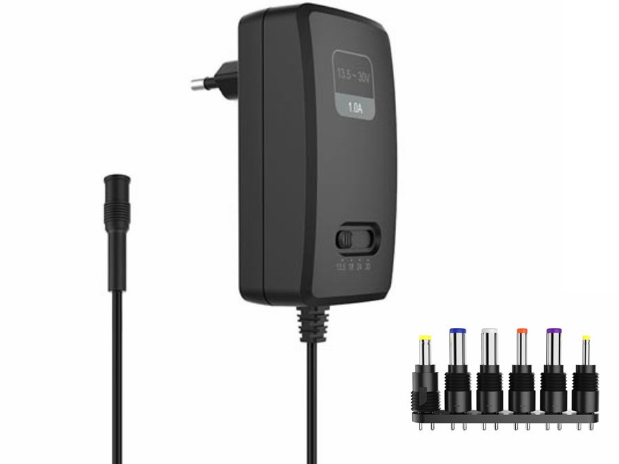 Universal netadapter - 13,5/18/24/30Vdc 30W 1A (6 DC-stik)