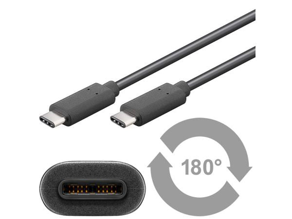 USB 3.1 SuperSpeed kabel - 2 x USB-C han (3A), Sort (1,5m)