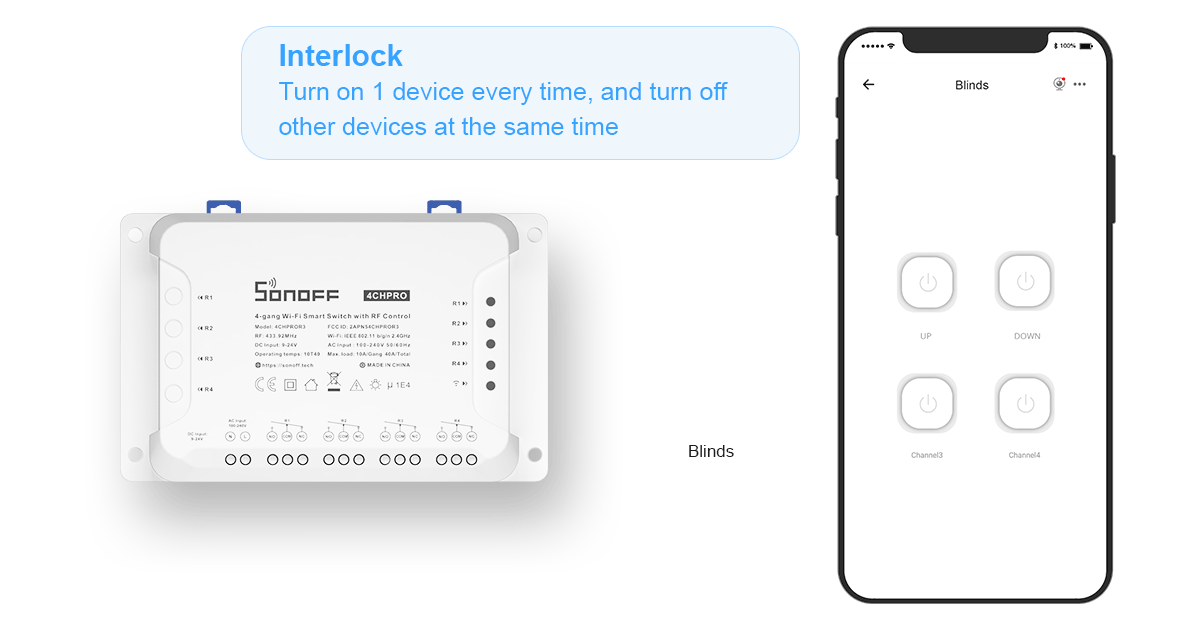 4CH Pro (R3) - Wi-Fi Smart Switch, 4 kanaler (4x10A)
