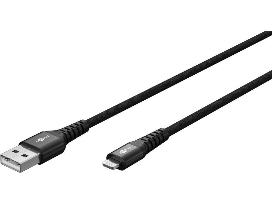 USB-A til Lightning Supersoft PD Tekstilkabel 3A, Sort (0,5m