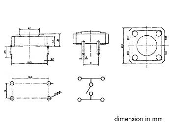 TACT mikrotrykkontakt - 12x12mm, H=4,3mm