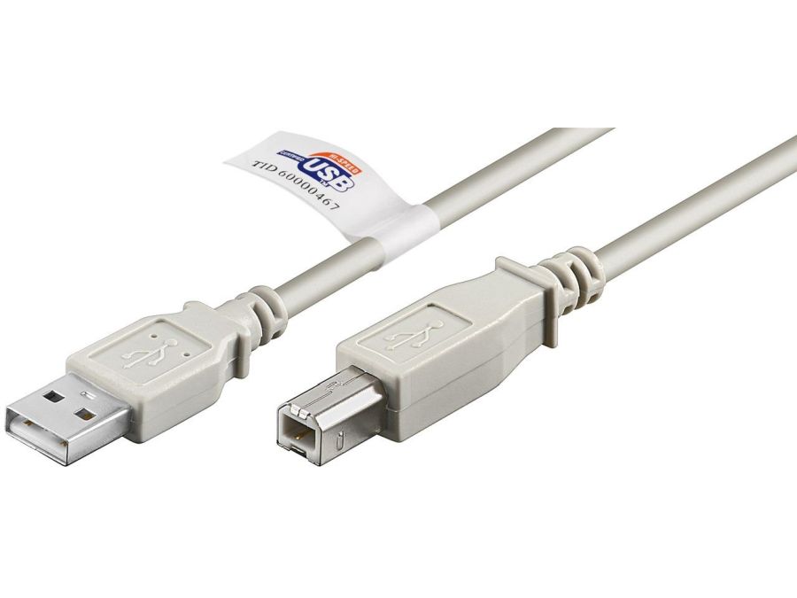 USB 2.0 kabel - A han til B han, Grå (5m)
