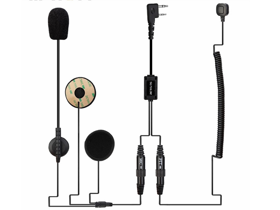 Motorcykel PMR headset m. PPT og 2 pin Kenwood stik