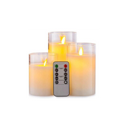 LED Bloklys sæt i glas med vippende flamme, 3 stk - Timer og fjernbetjening inkluderet - Ægte stearin - 10/12,5/15cm