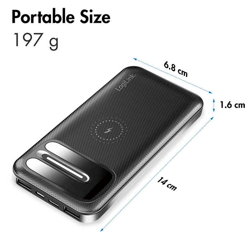 Powerbank m. QI trådløs lader - 5V / 2,1A, 8000mA, 2xUSB-A