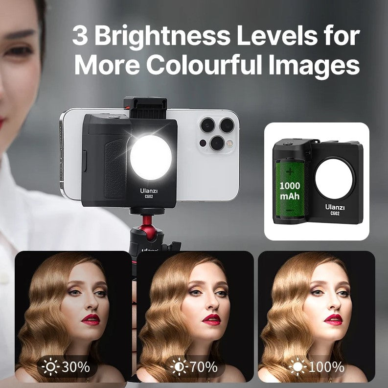 Bluetooth smartphone holder m. LED-lys, 1/4" tripod-gevind