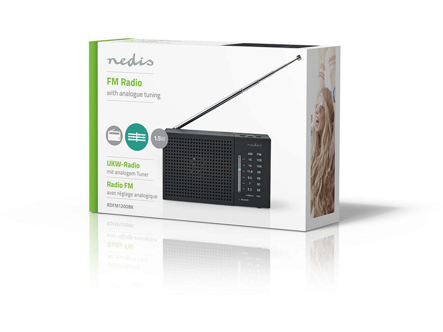 Bærbar FM-radio - AM/FM, Batteri, Analog, Sort