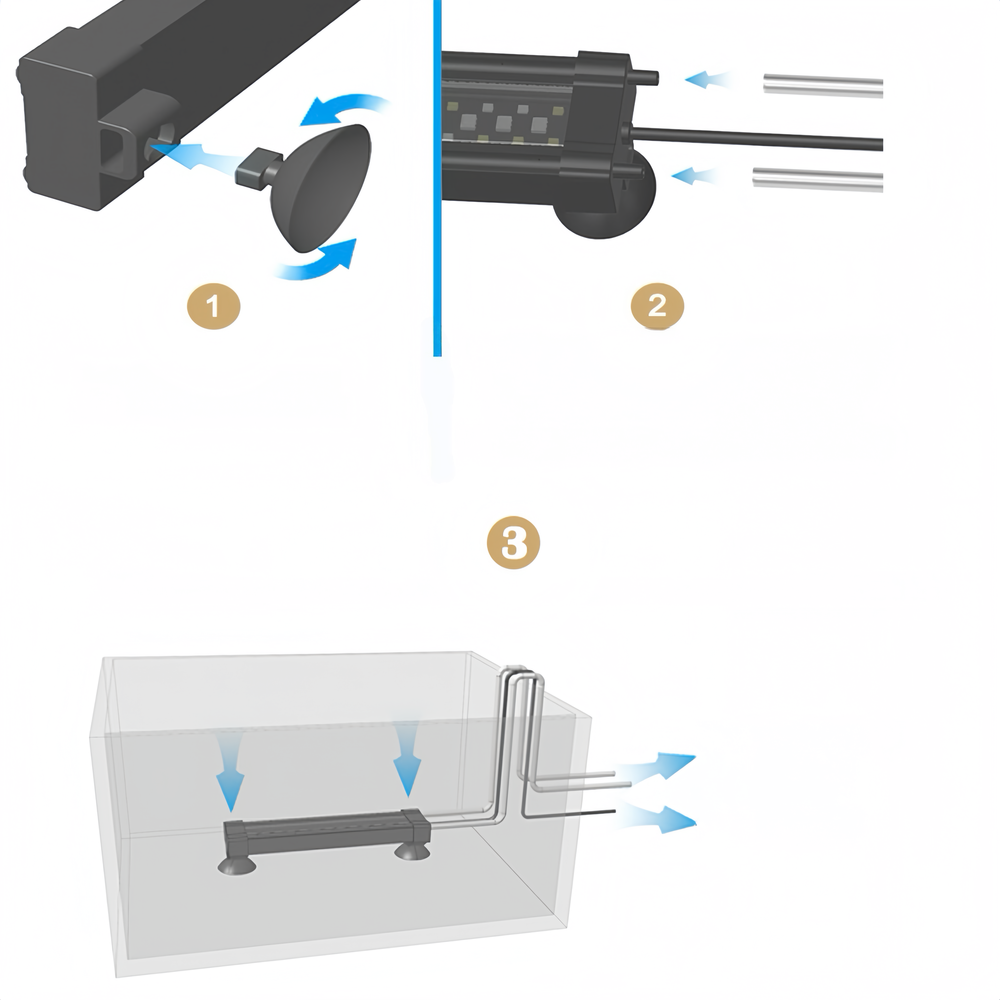 40 cm Akvarie Armatur - 12W, RGB+NW, Kan Bruges med Luftpumpe, IP68 Eksklusivt til Akvarier - Effektiv og Holdbar
