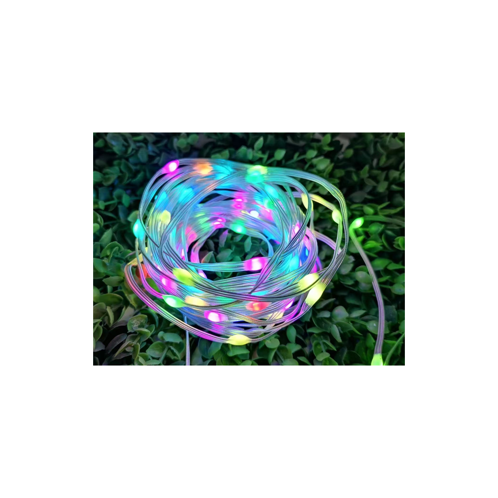 10 meter RGBIC LED lyskæde med 100 LED, klar ledning, fjernbetjening og bluetooth - USB 5V input