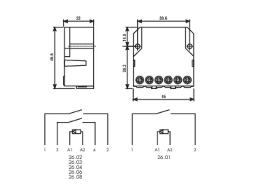 Installations kiprelæ, 230Vac 10A, Bistabil impuls (SPST-NO)