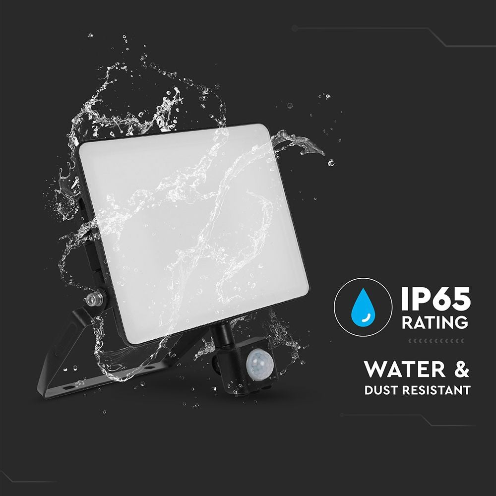 V-Tac 30W LED sensor projektør med hurtig connector, 120lm/w, sort - Effektiv belysning med bevægelsessensor