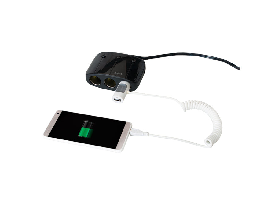 Cigar-forgrener m. 3 udtag + 2xUSB