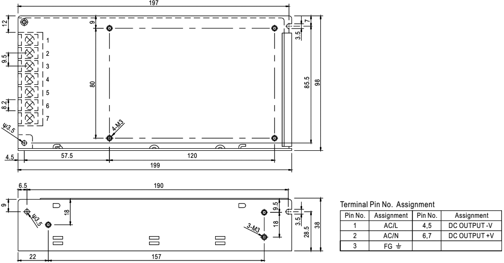 Strømforsyning til indbygning - 12VDC / 12,5A / 150W