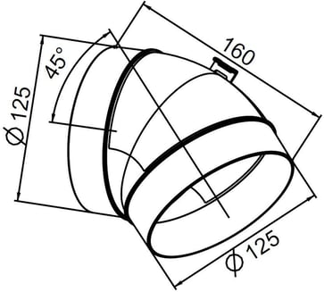 Rund Ø125 bøjning 45 grader