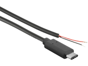 USB-C strømkabel m. 2 ledere (rød+/sort-) (1m)
