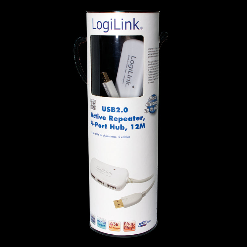 USB 2.0 Repeaterkabel m. 4-port HUB - Hvid (12m)