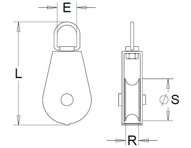 Taljeblok m. 1 hjul - M25, rustfri stål