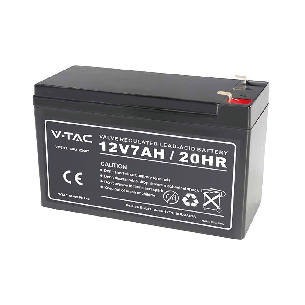 7Ah blysyrebatteri med 5 års producentgaranti - V-Tac Pro serie