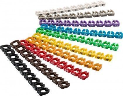 Kabelmarkerings clips - Cifre 0-9, 10x10 farvede (<Ø6mm)