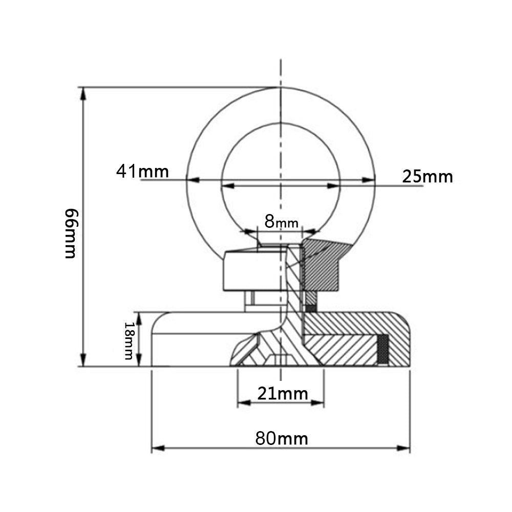 Magnet m. øjering, neodynium - Ø80mm (holder 250kg)
