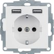 Stikdåse Schuko med 2 USB 4A hvid