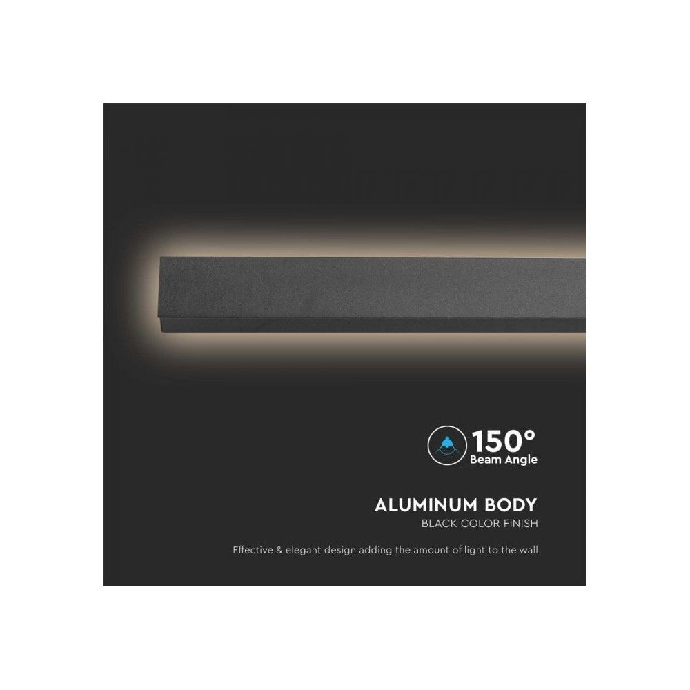 23W Lineært LED Væglys med Sort Hus, 3000K, IP65