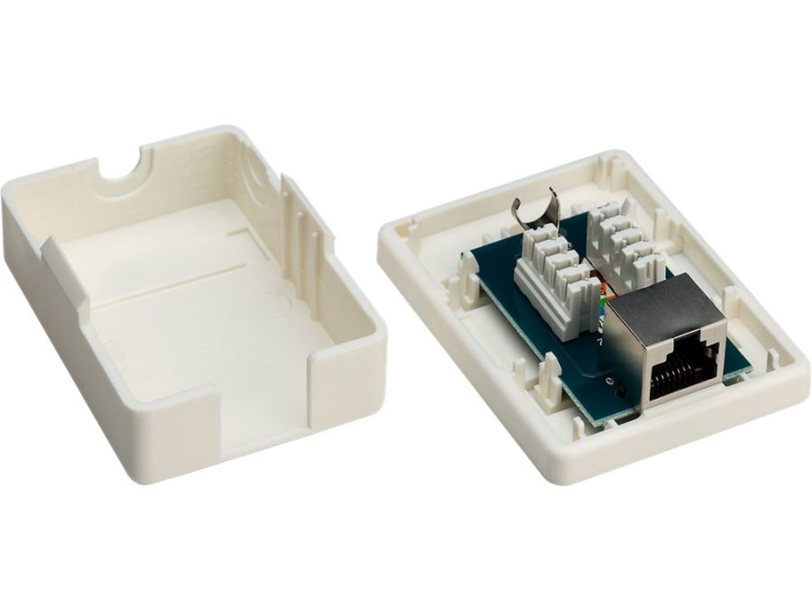 1 port RJ45 vægmonteringsboks - CAT6, skærmet, Hvid