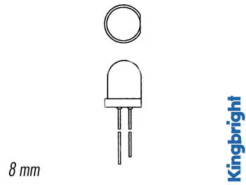 8mm LED - Rund, RØD diffus (20mcd)