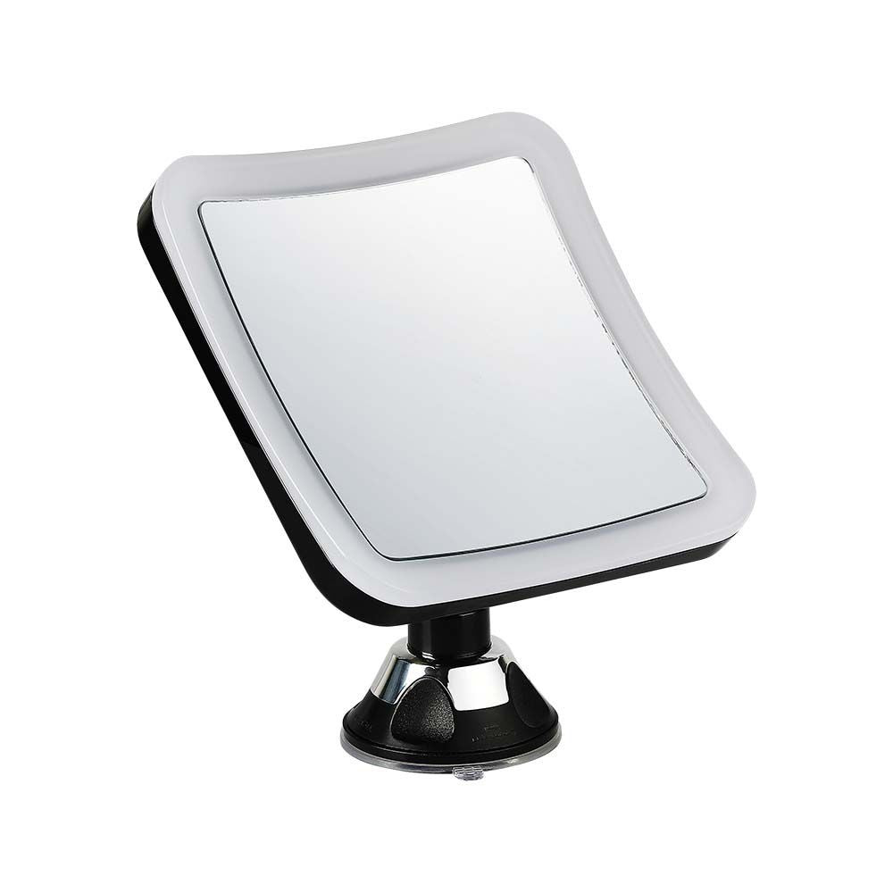 3,2W LED Spejllampe med Sort Hus og 3xAA Batteri - Perfekt til Badeværelset - 16,2x19,2cm
