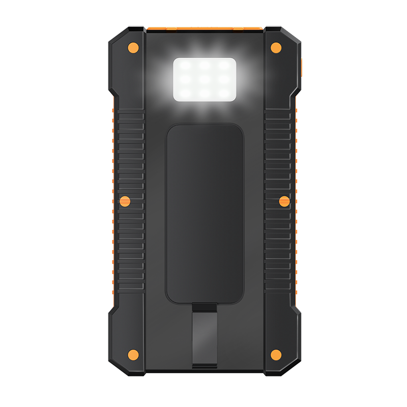 Powerbank m. solcelle og lygte - 8.000mAh, Sort