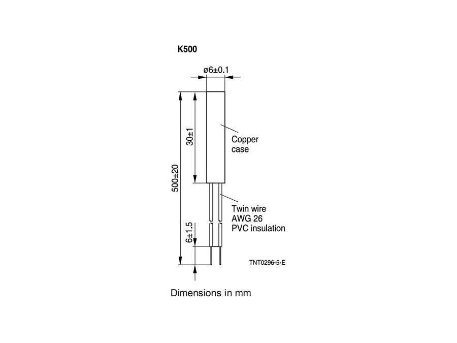 NTC termistor - 10kOhm, -30-100°C, 60mW, Ø13x42mm (47cm)