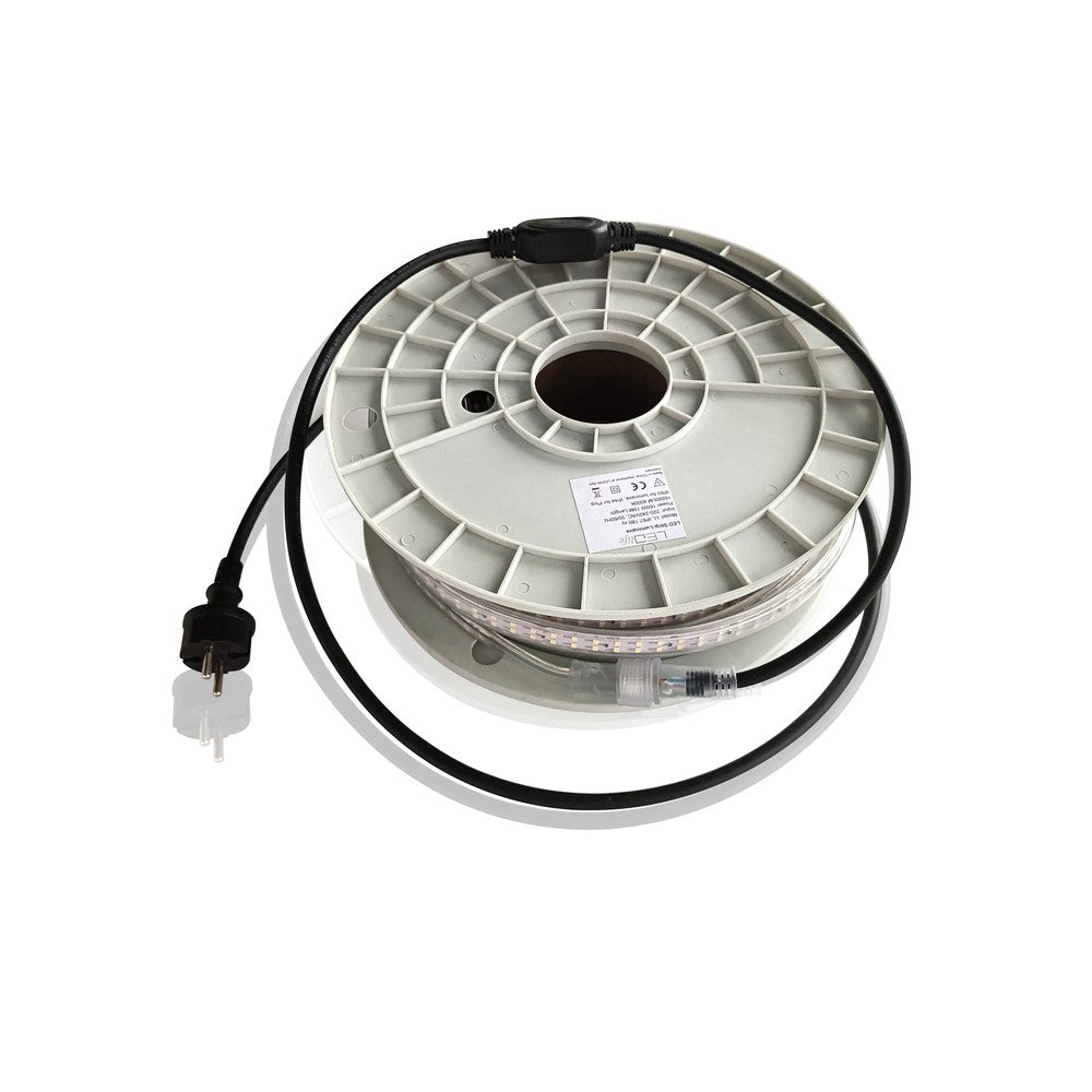 25m LEDlife arbejdslys LED strip på tromle - 230V, IP68, 168 LED/m, 9W/m, 1200 lm/m - Høj effekt og holdbarhed - Ideel til professionelt brug