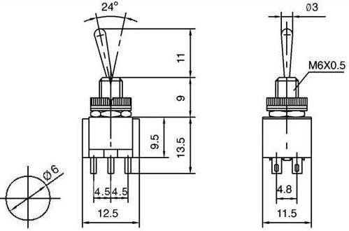 Vippekontakt - 1P ON-ON, low cost (Ø6mm)