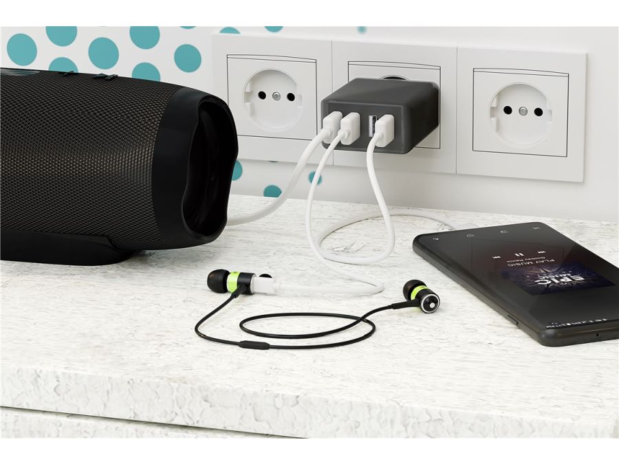 Netadapter - 100-240V til 4 x 5V USB-A, 2x3A (30W), Sort