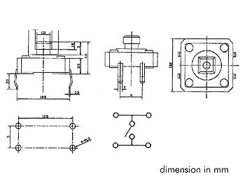 TACT mikrotrykkontakt - 12x12mm, H=7,3mm, 0,69N