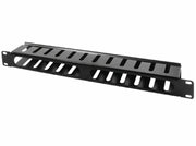 19" 1U kabel management panel, front, Sort
