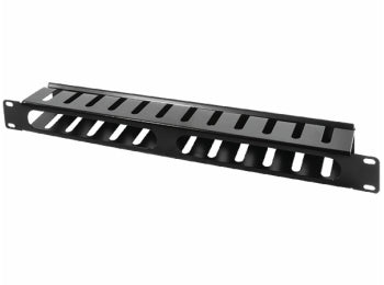 19" 1U kabel management panel, front, Sort