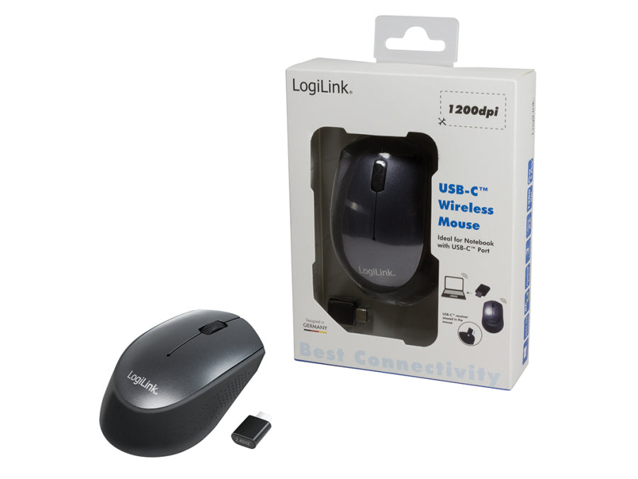 2.4GHz trådløs mus - 3-knapper, USB-C, Sort