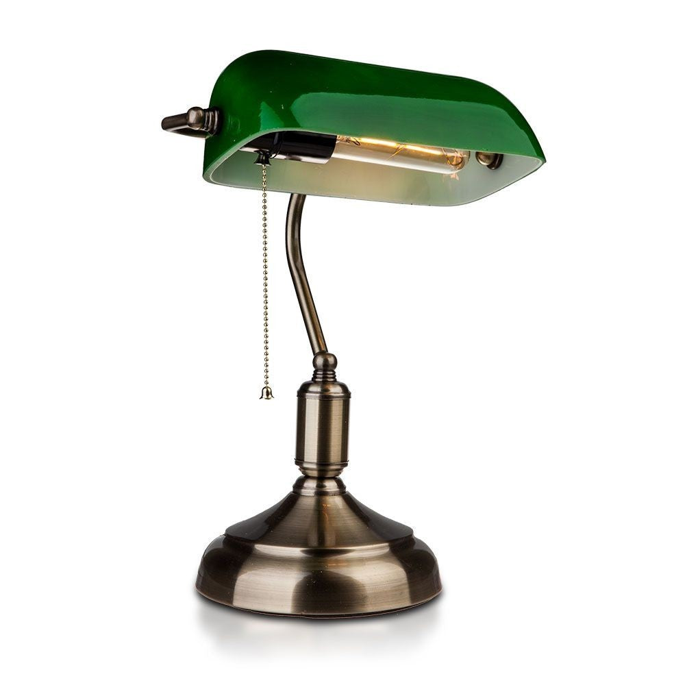 V-Tac Klassisk skrivebordslampe - Grønt glas, 1,5 meter ledning, E27 fatning, uden lyskilde