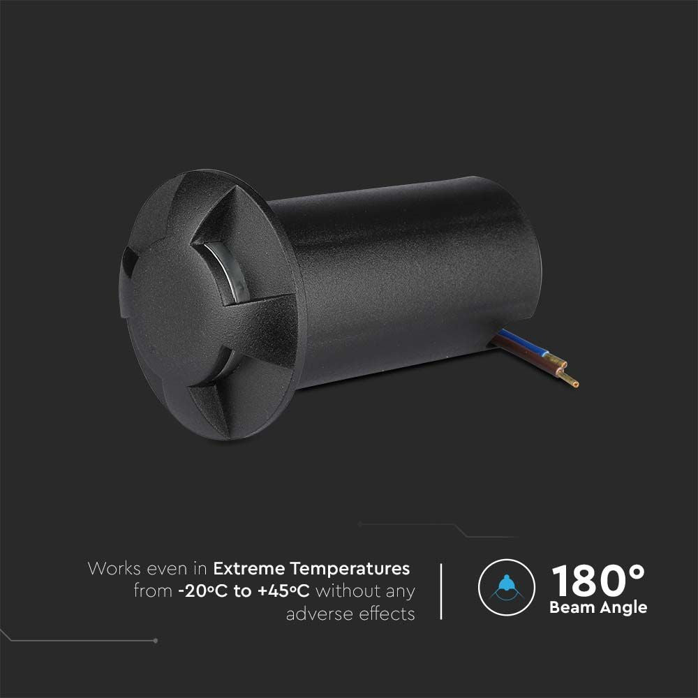 1W LED Nedgravningsspot - Lys 3000K, Sort - Effekt 1W, 50lm, RA80, IP67