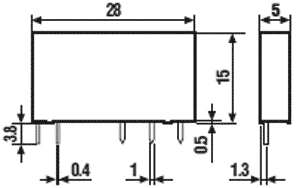 Miniature relæ - 5Vdc / 6A 1 x skifte (SPDT)