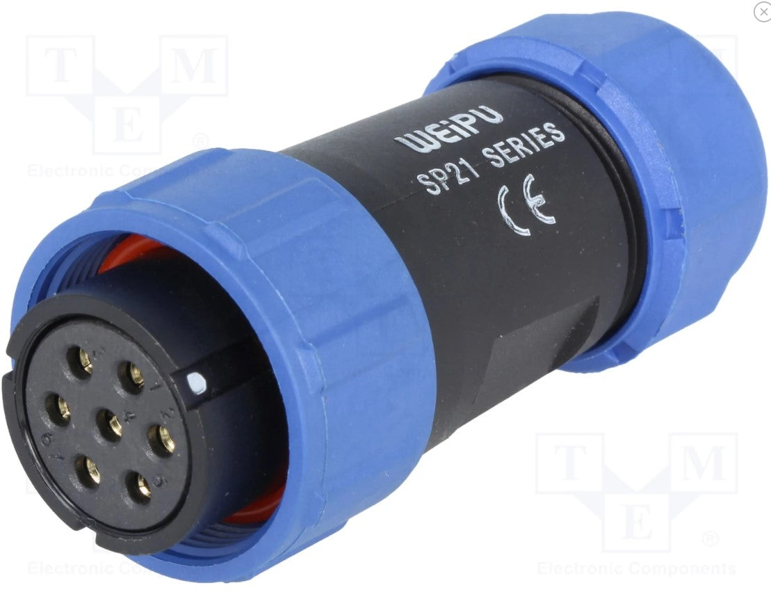 Rundstik, SP21 - 7pol hun, til Ø7-12mm kabel (IP68)