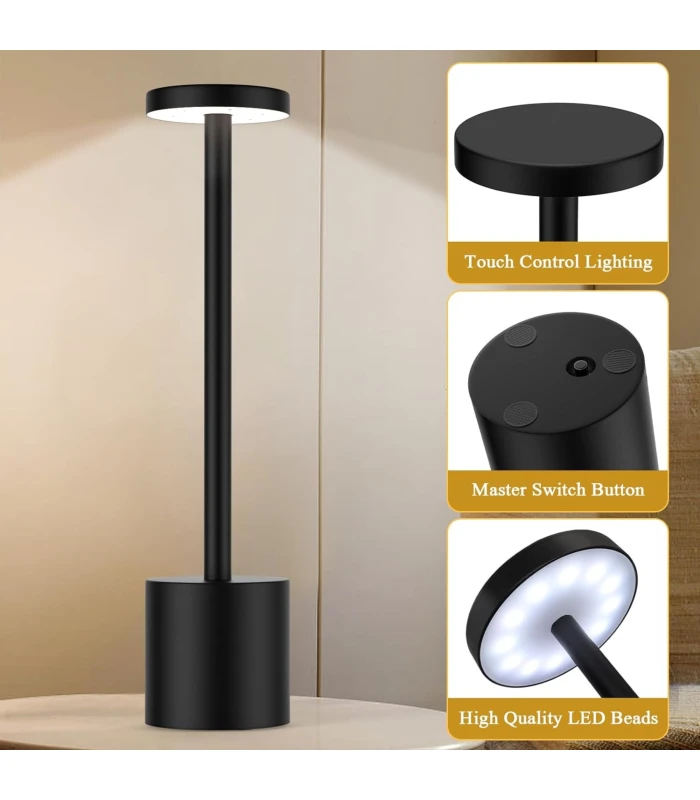 Opladelig LED bordlampe, Sort, touch dæmpbar