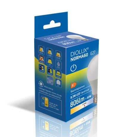 DIOLUX 8,5W mat 830 E27 806lm 160° m/skumringssens