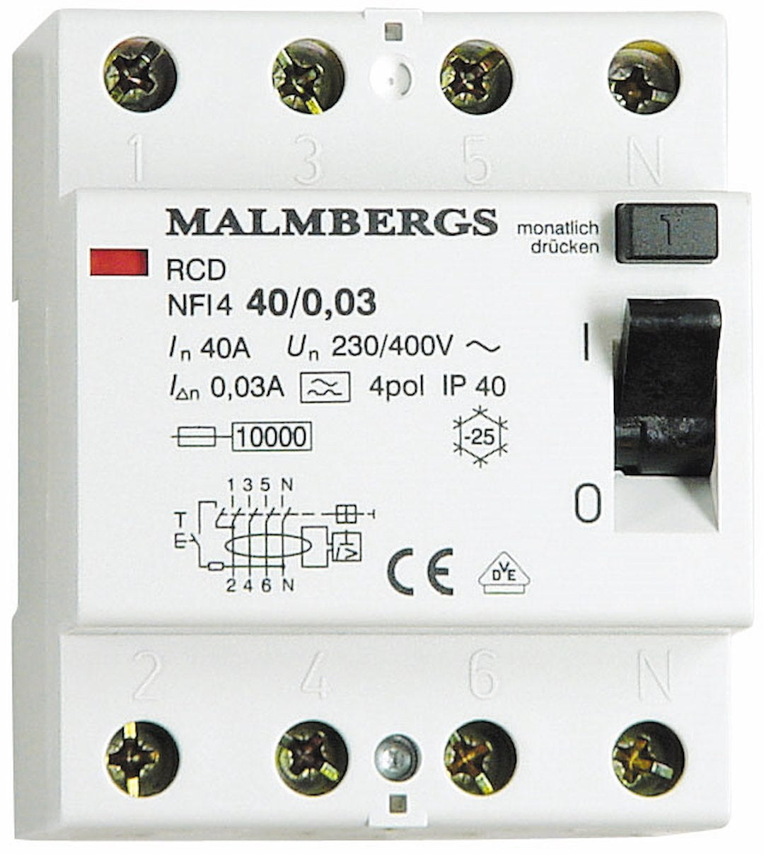 FEJLSTRØMSRELÆ 4P 40A 4M.HPFI